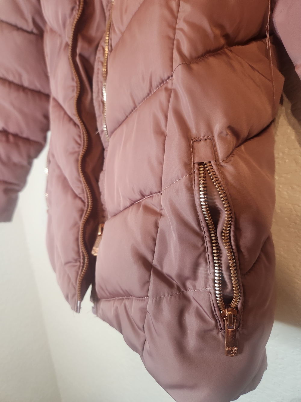 Girls Mauve Puffer Jacket with Faux Fur Trim - Picture 7 of 16